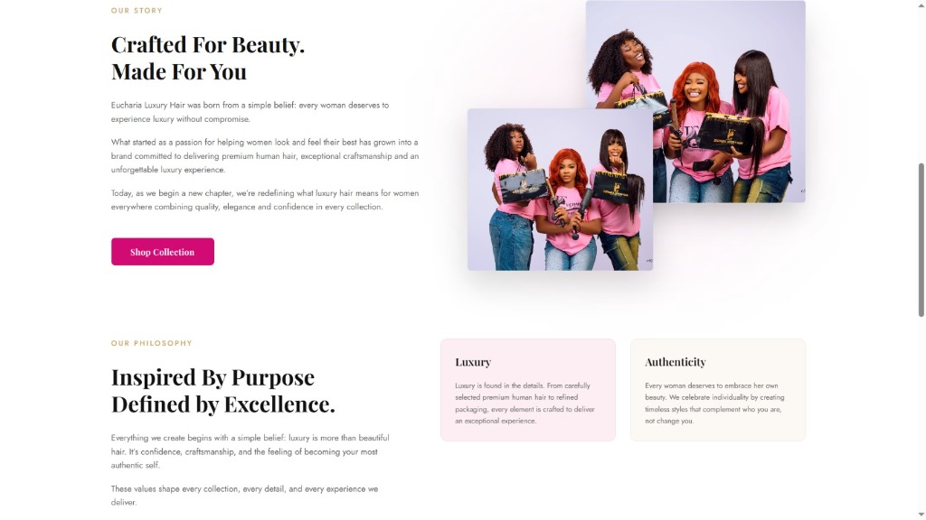 Eucharia Luxury Hair website mockup created by Built by Oma