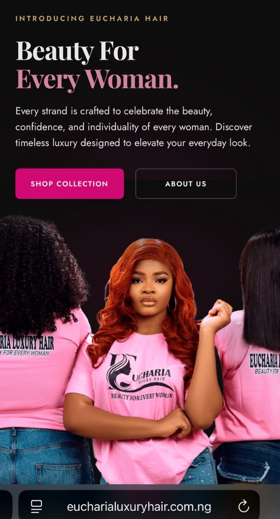 Eucharia Luxury Hair mobile website mockup created by Built by Oma