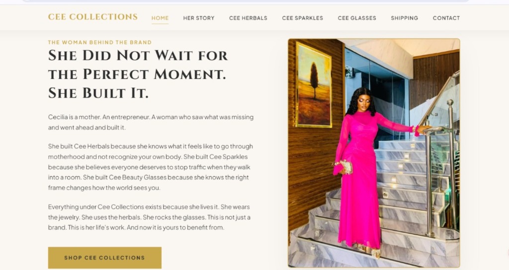 Cee Collections website mockup