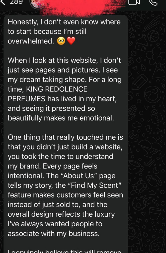 Customer WhatsApp review screenshot