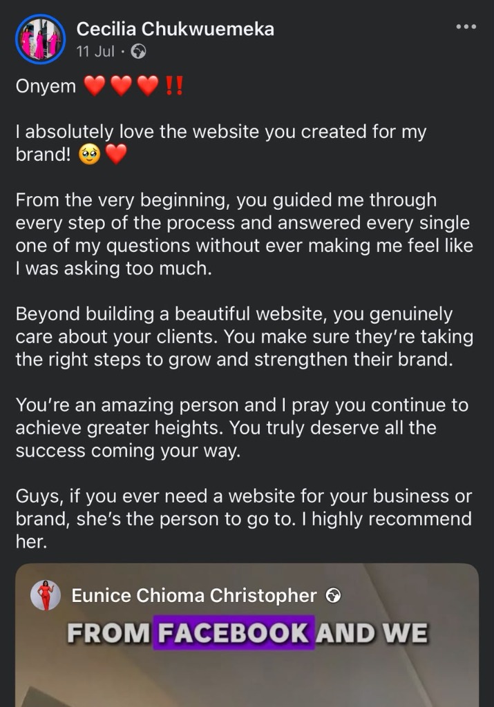 Facebook client feedback screenshot