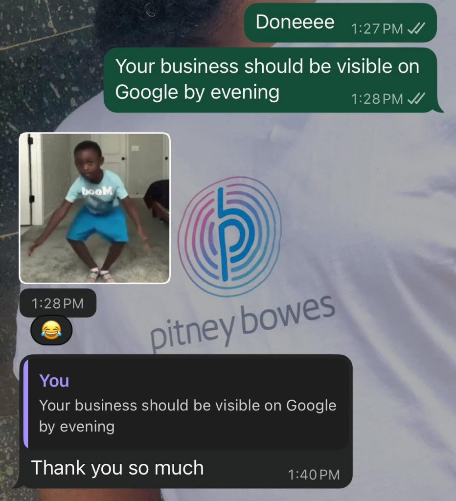 WhatsApp project confirmation screenshot