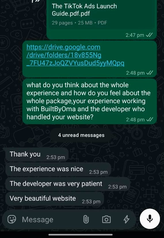 O3 Cargo Express WhatsApp testimonial