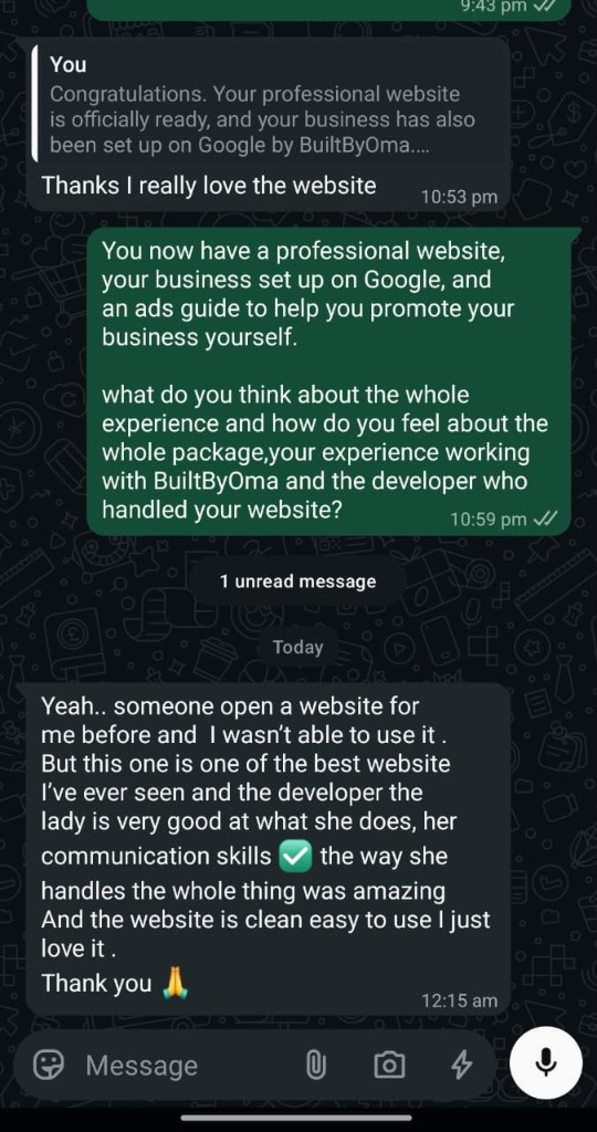 Samjo Luxe WhatsApp testimonial