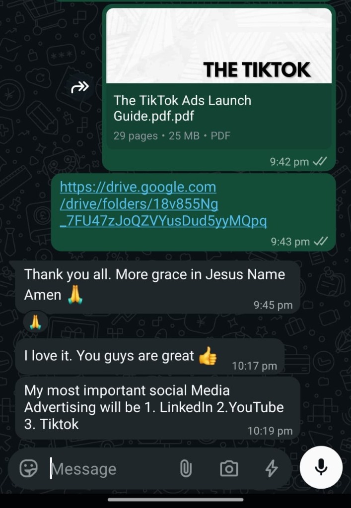 SICNI WhatsApp testimonial